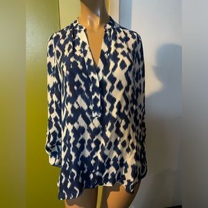 Vince silk tunic blouse navy and tan